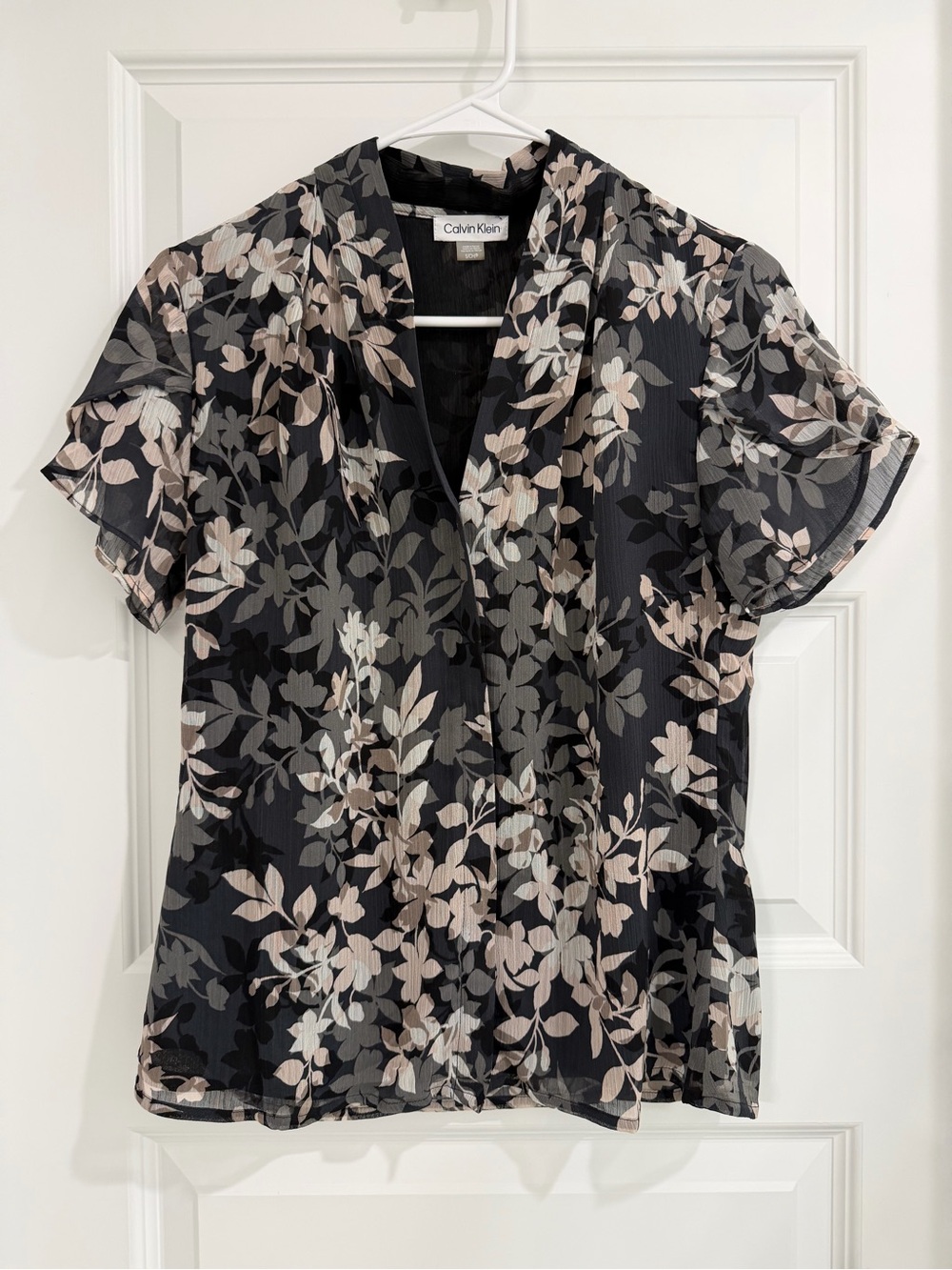 Calvin Klein Black Floral Short-Sleeve Blouse